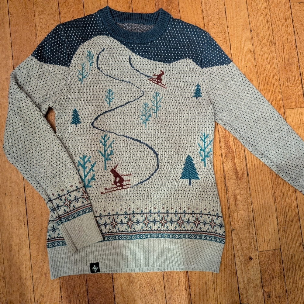 Ski the East Women's Powder Day Shredder Sweater - Teal/Gray - Small - Knit